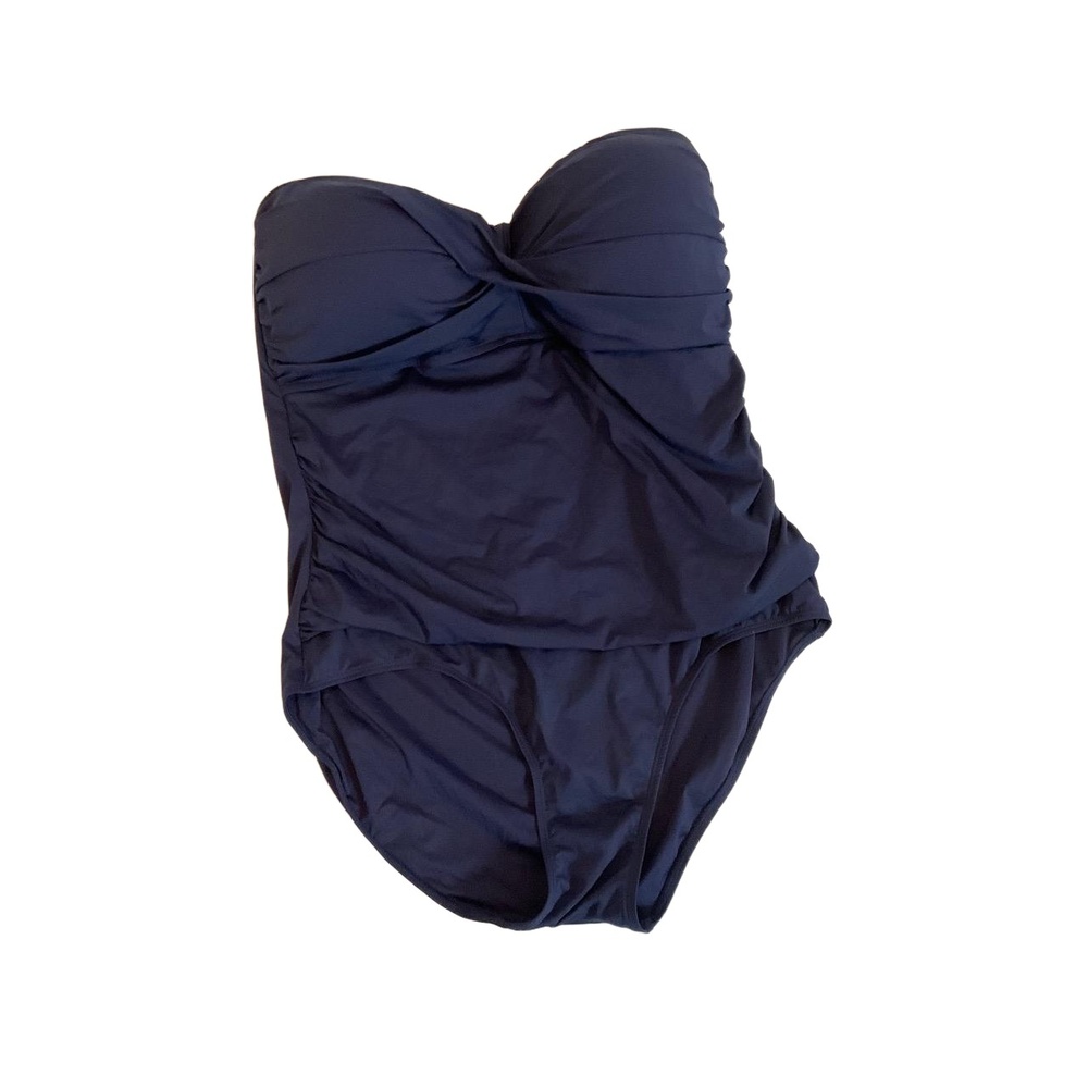 Anne Cole Navy Blue Strapless Ruched Bandeau One‎ Piece Swimsuit 22W